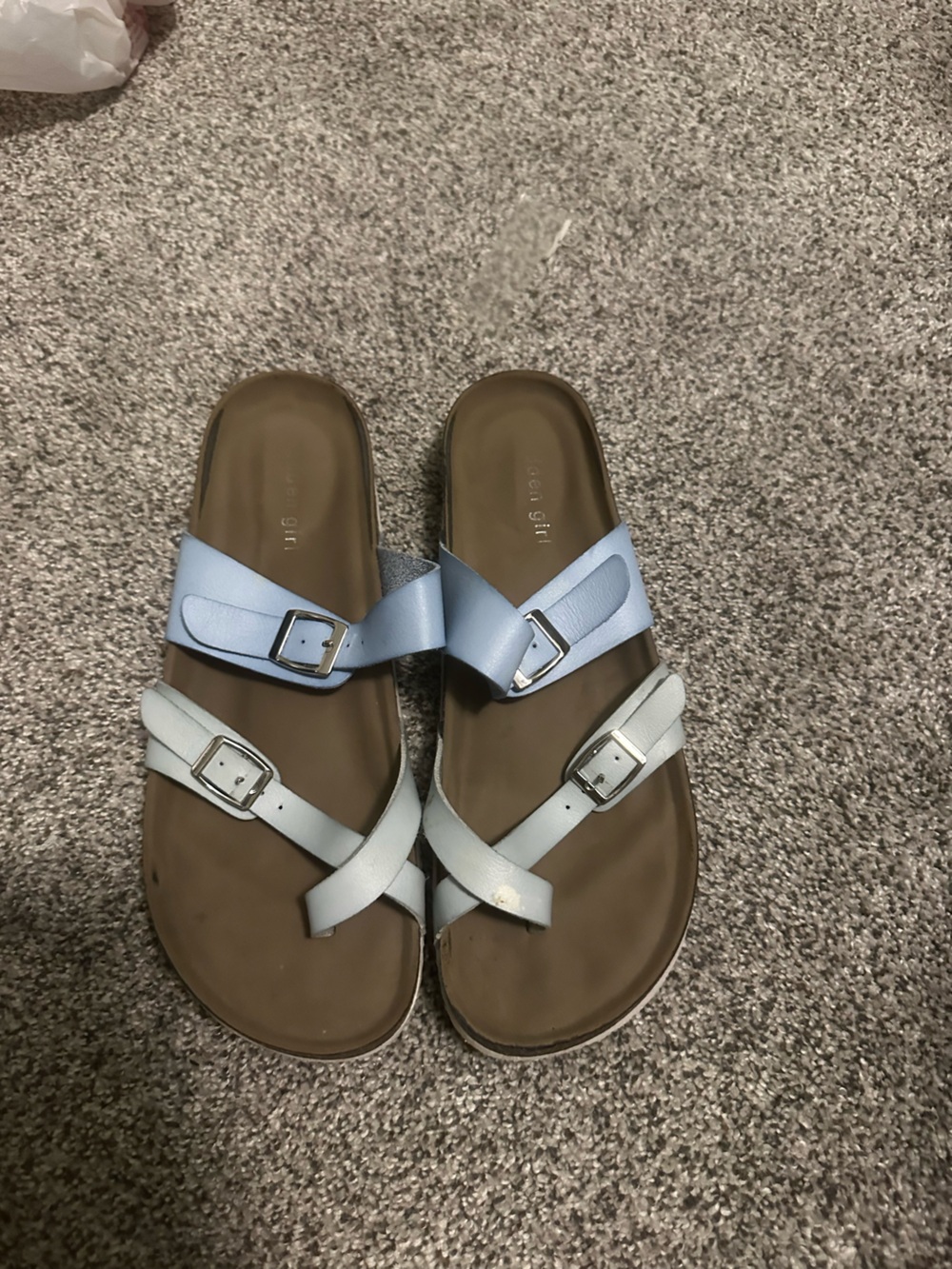 Madden Girl Light Blue and Pale Blue Buckle Slide Sandals